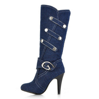 Trendy Denim Fall Knee High Boots