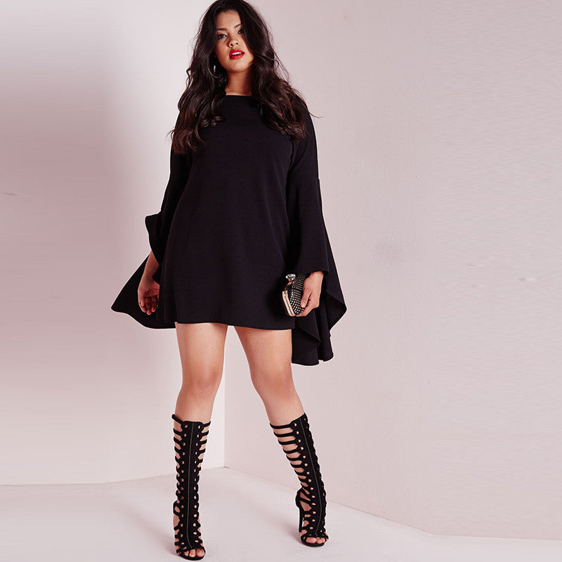Flare Sleeve Black Dress, Plus size dresses, black dresses, kanndie, date night dress