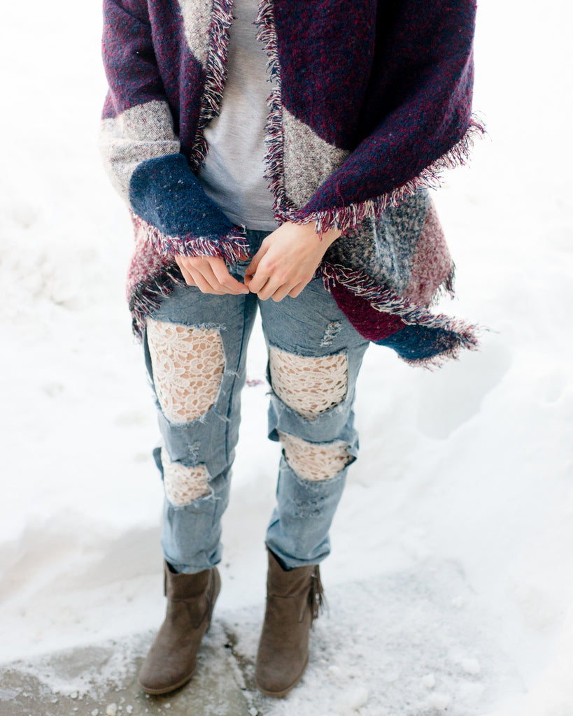 Distressed Boyfriend Lace Jeans