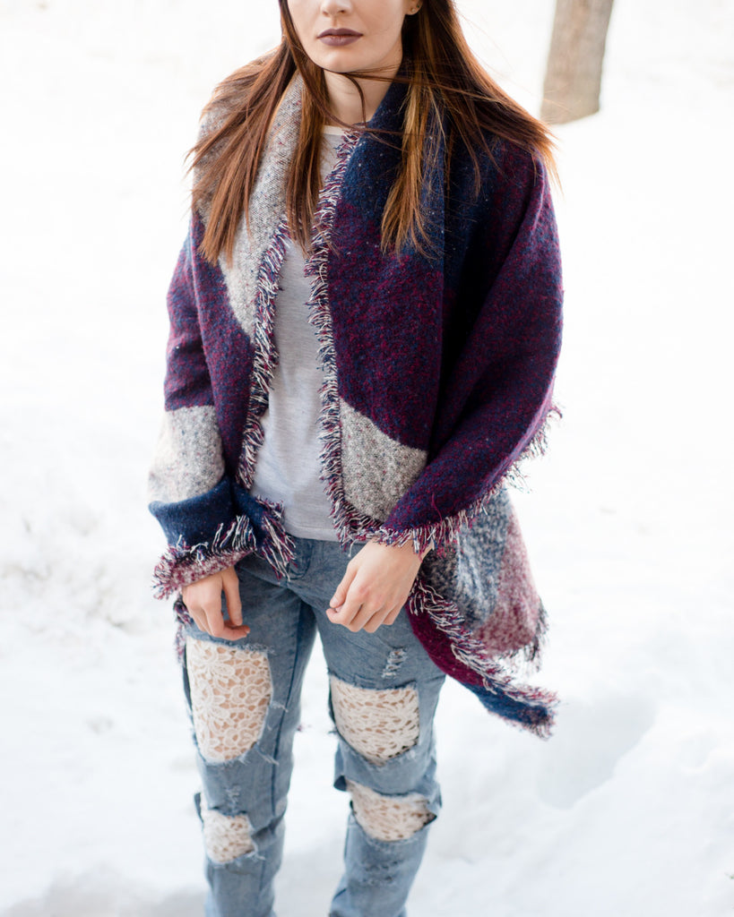 Plaid Fringed Wool Scarf