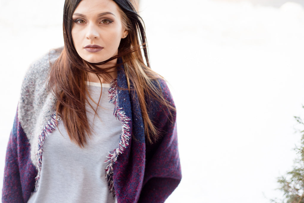 Plaid Fringed Wool Scarf