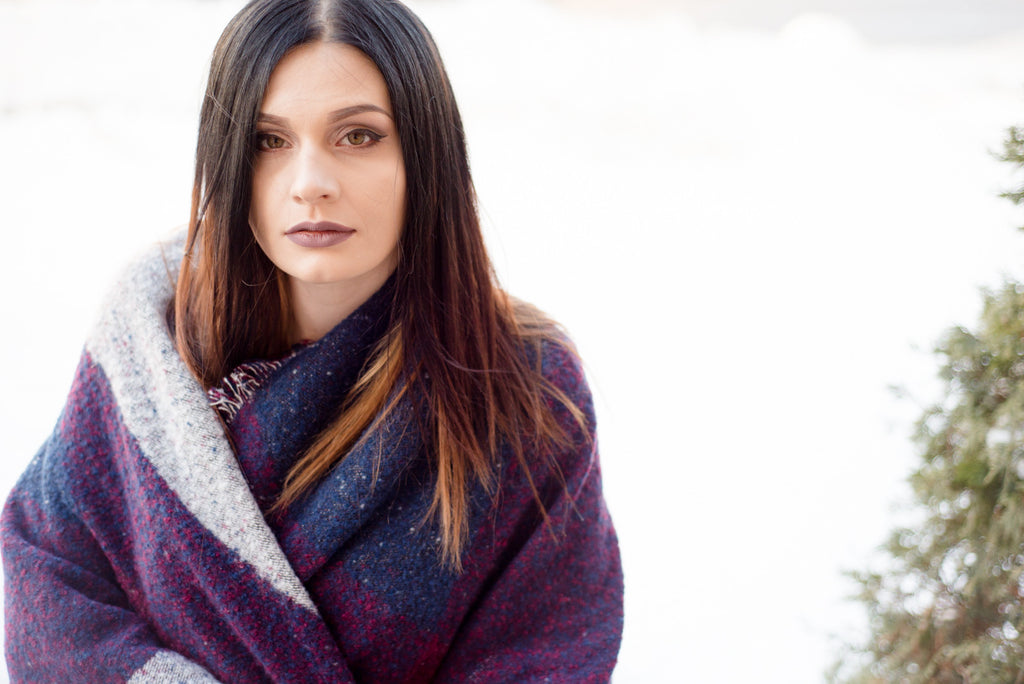 Plaid Fringed Wool Scarf