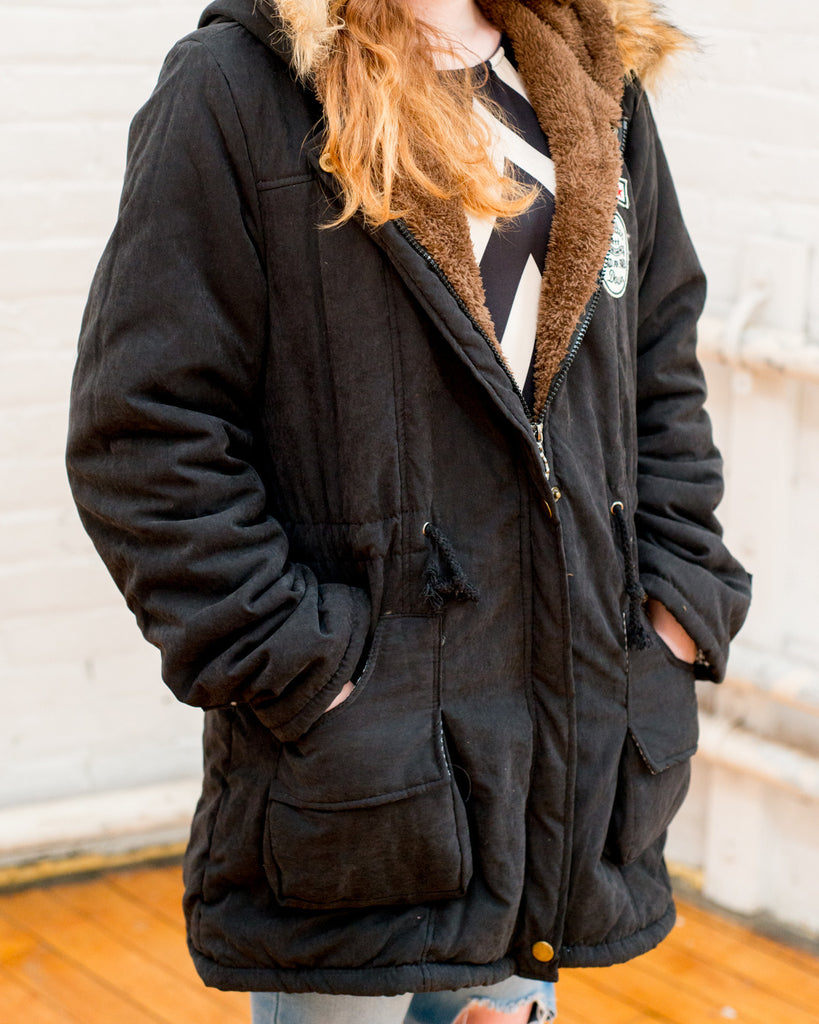 Cotton Padded Faux Fur Collar Parka