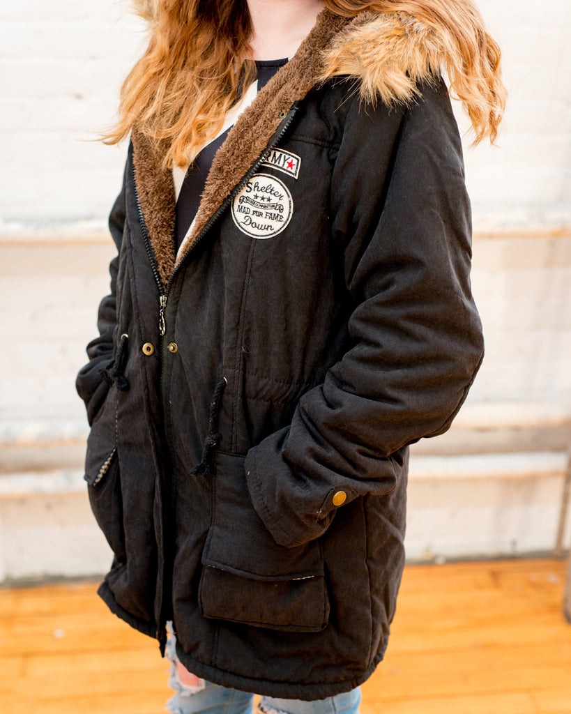 Cotton Padded Faux Fur Collar Parka