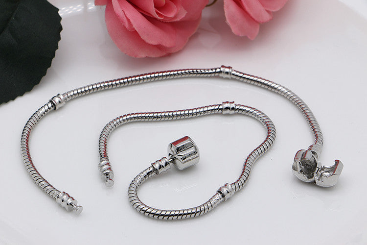 Silver-Charms-Bracelets-Snake-Chain-Beads-Bracelet