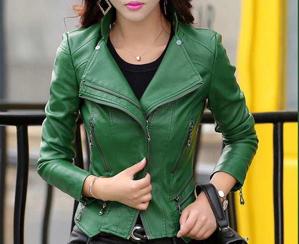 Short trendy leather jacket, leather jackets-kanndie, spring jackets