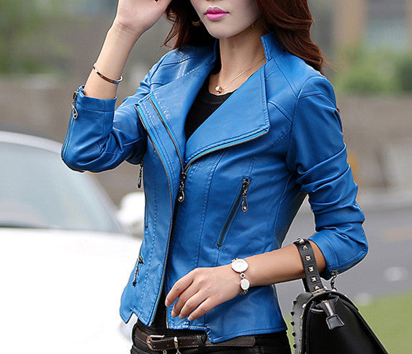 Short trendy leather jacket, leather jackets-kanndie, spring jackets