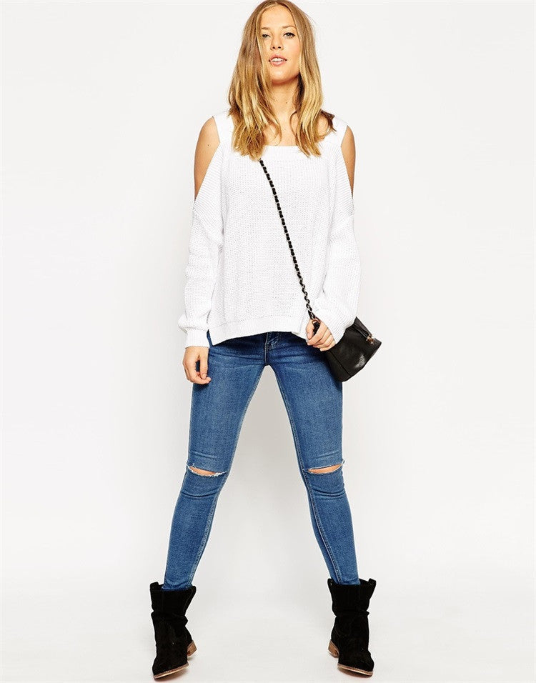 Off the shoulder knit sweater, cold shoulder sweaters, knitted sweaters, kanndie, bandage sweaters