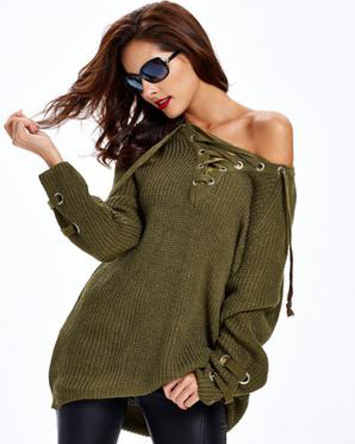 Lace Up V-Neck Sweater