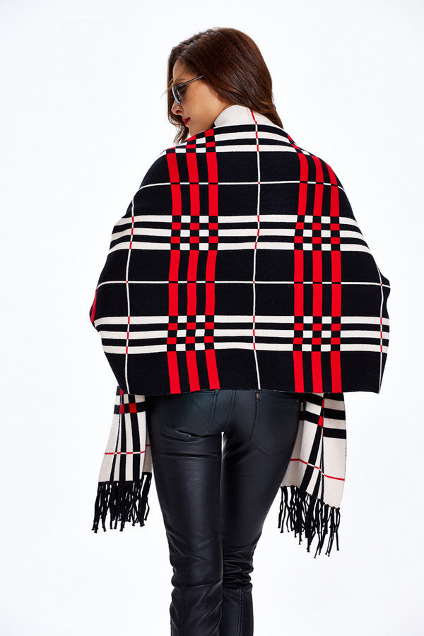 Plaid Fringe Cardigan, Plaid Fringe Poncho, Plaid Wrap, Kanndie