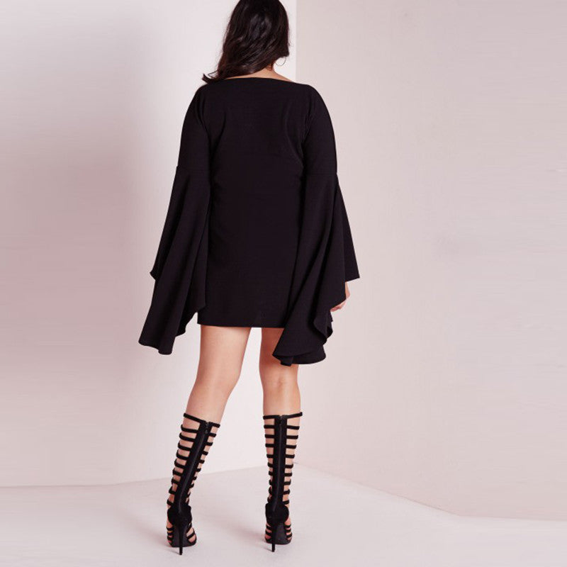 Flare Sleeve Black Dress, Plus size dresses, black dresses, kanndie, date night dress