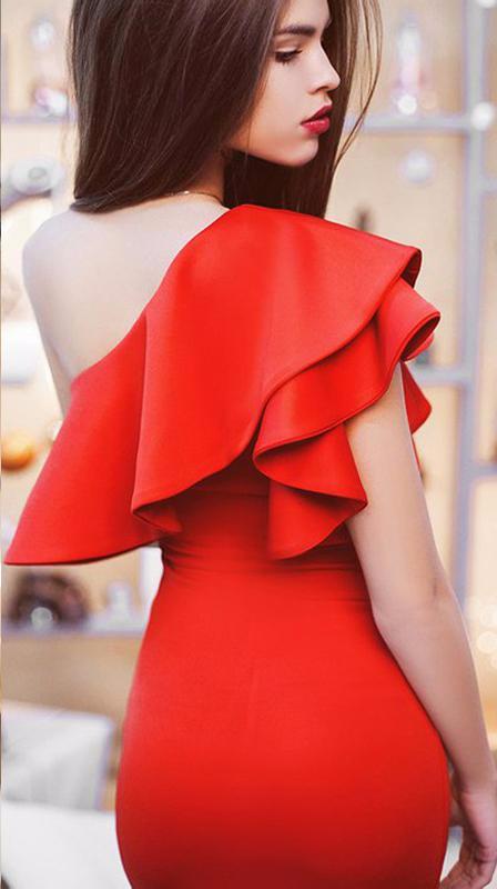one-shoulder-ruffled-dress