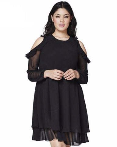 Flare Sleeve Black Dress