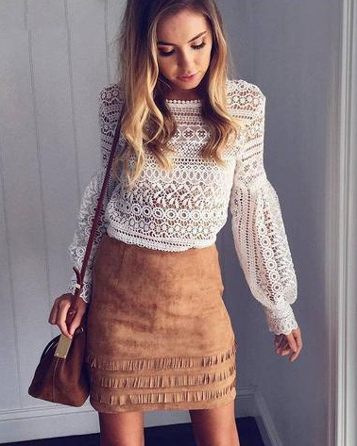 Lace Lantern Sleeve Top