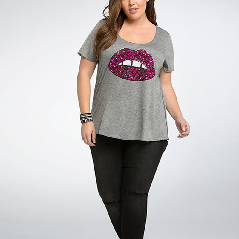 Sequin Lips Tee, Plus size tops, tops, Plus size tops-kanndie