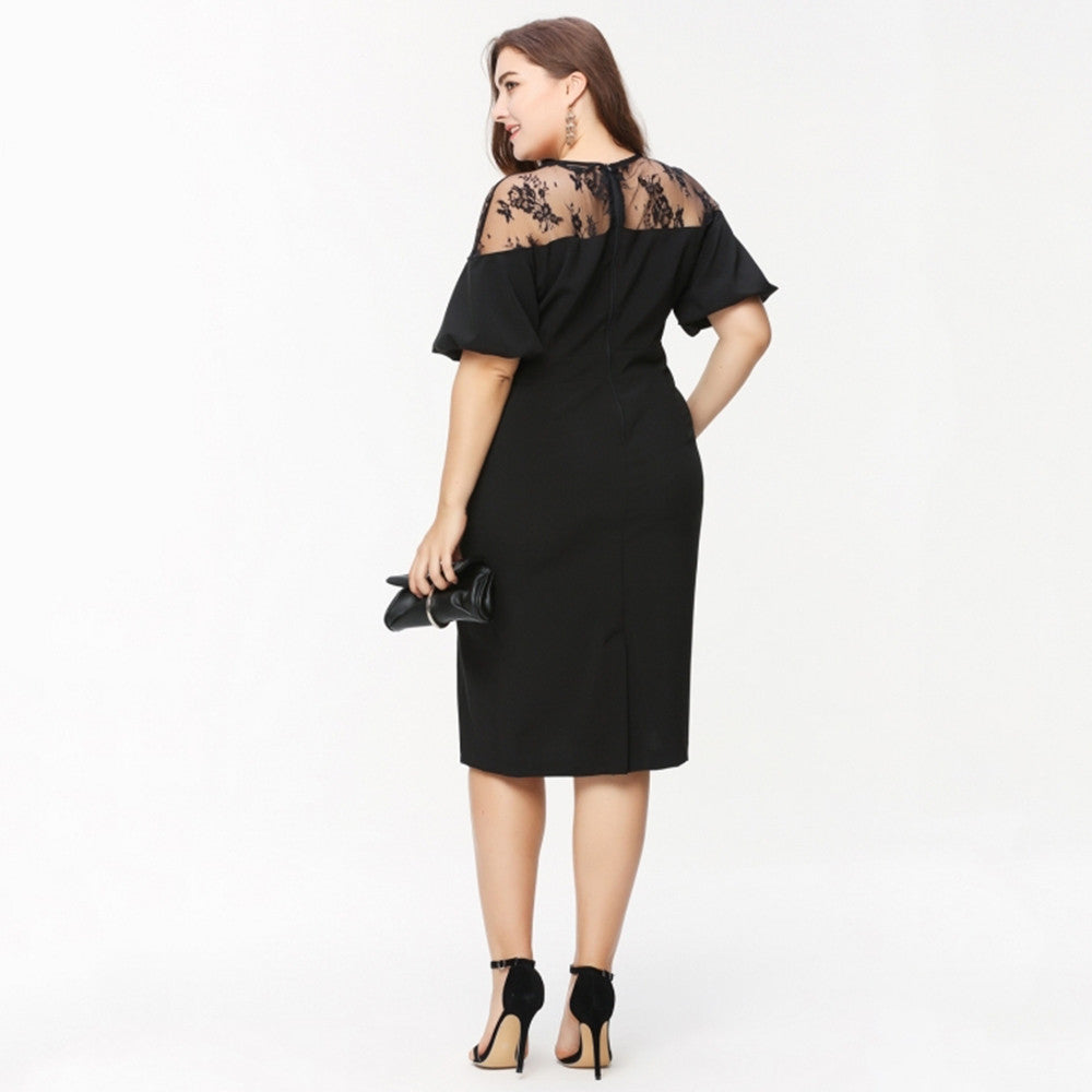 Lace Patchwork Dress, Plus size dress, date night dress, cocktail dress, black dresses-kanndie