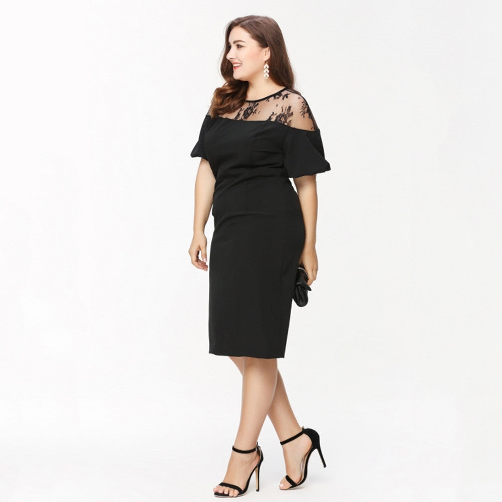Lace Patchwork Dress, Plus size dress, date night dress, cocktail dress, black dresses-kanndie