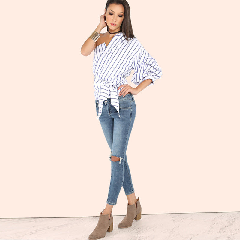 One Shoulder Striped Top, Tops, Kanndie, Puff Sleeve Top