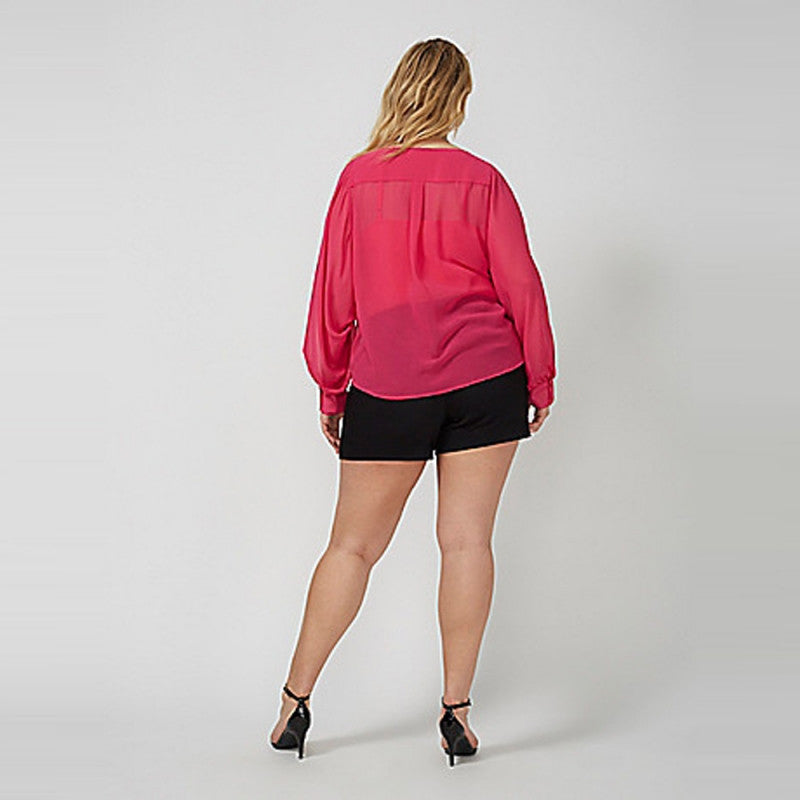 Cold Shoulder V-Neck Wrap Blouse