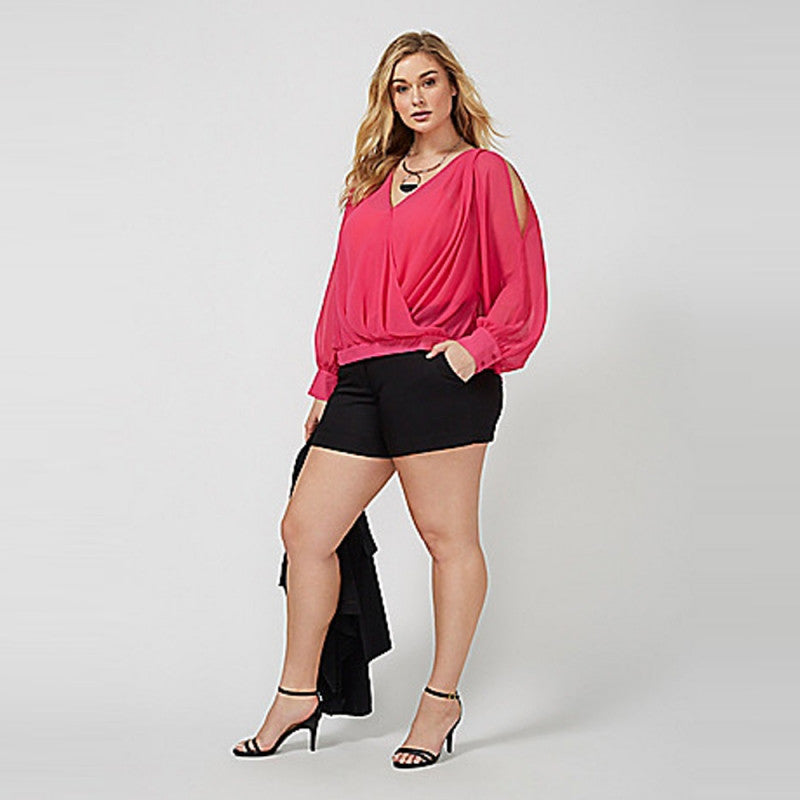 Cold Shoulder V-Neck Wrap Blouse