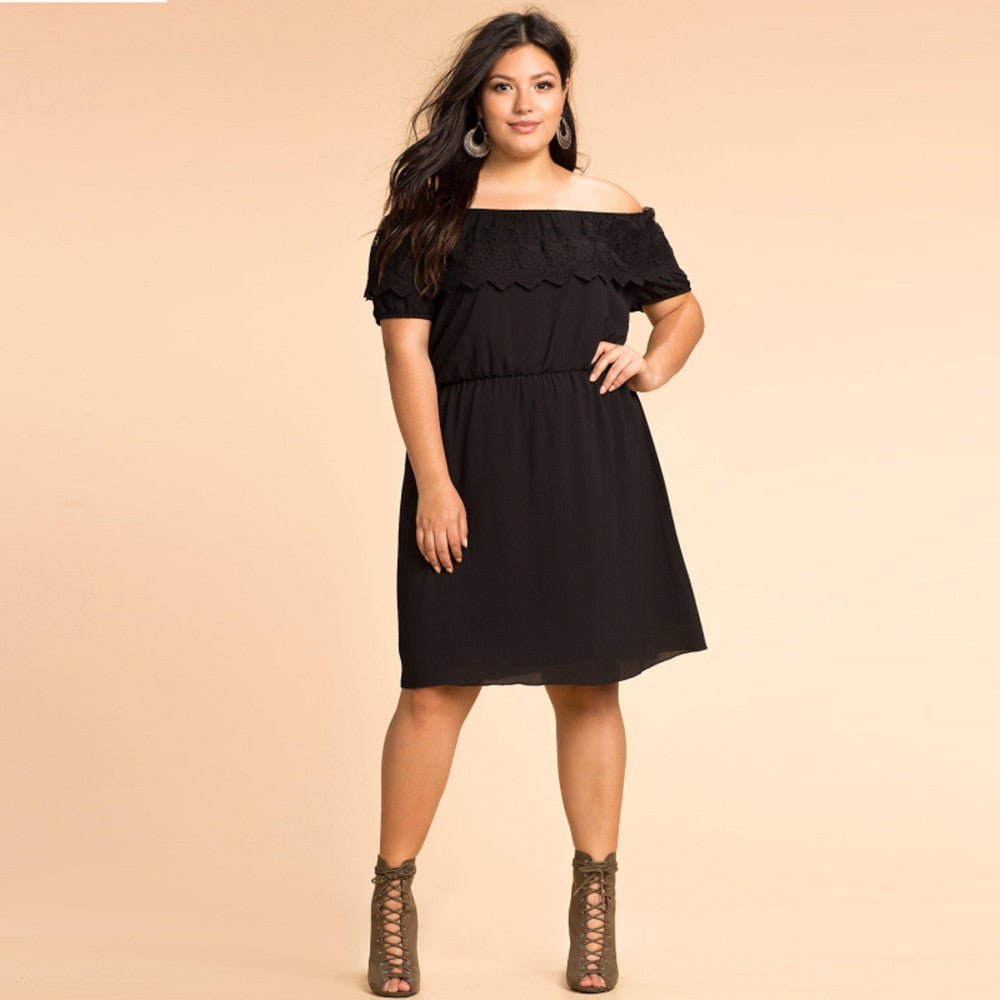 Lace Slash Shoulder Black Dress, Date Night Dress, Little Black Dress, Plus size black dress, Plus size dresses