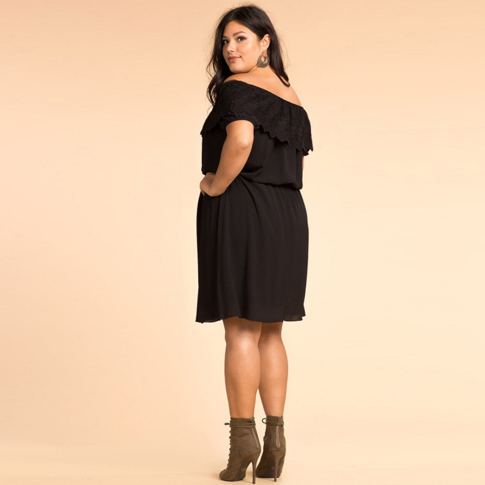 Lace Slash Shoulder Black Dress, Date Night Dress, Little Black Dress, Plus size black dress, Plus size dresses