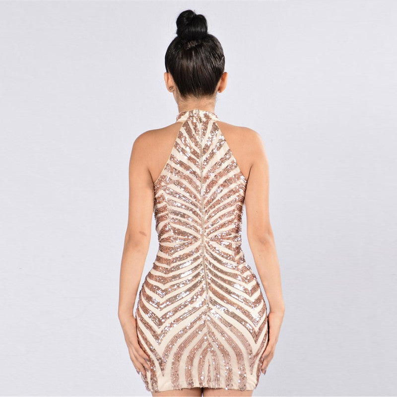 Gold Sequin Patchwork Mini Dress, Prom Dress, Date Night Dress