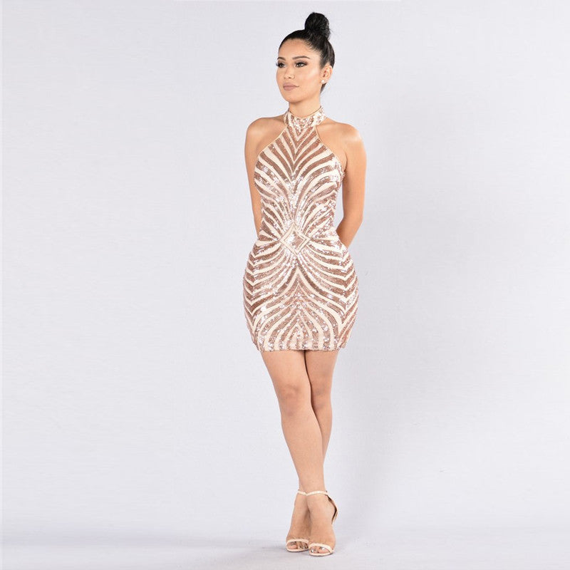 Gold Sequin Patchwork Mini Dress, Prom Dress, Date Night Dress