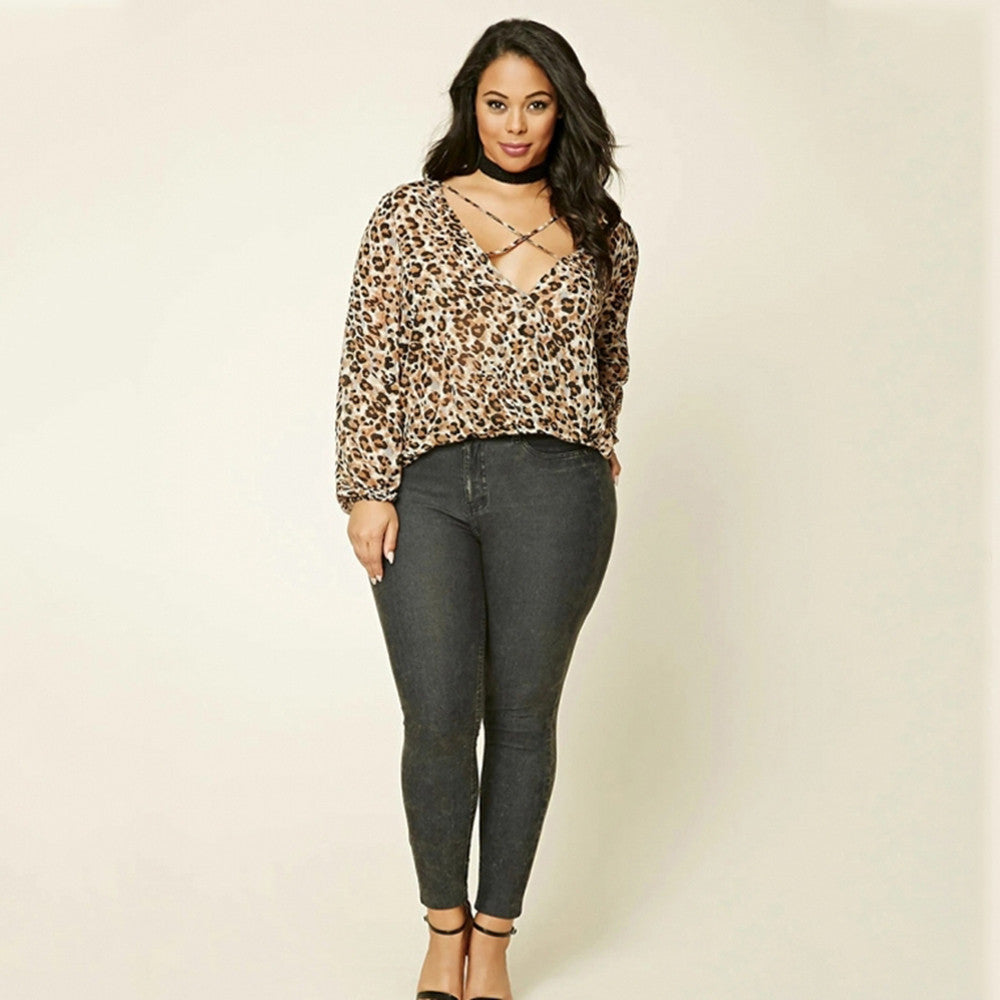 Leopard Print Top, Cross lace up top, plus size tops, tops-kanndie