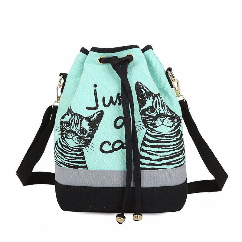 Cat Print Drawstring Messenger Bag