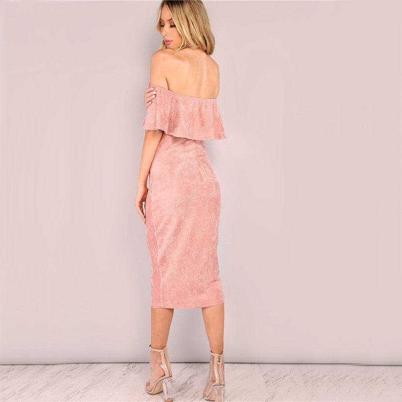 off-the-shoulder-dress-ruffles-dress-pink-dress-suede-dress