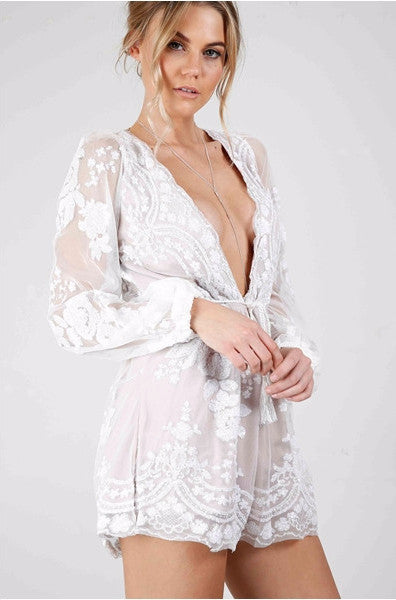 Gold-sequin-embroidery-elegant-jumpsuit-romper-Transparent-mesh-sleeve-playsuit-women