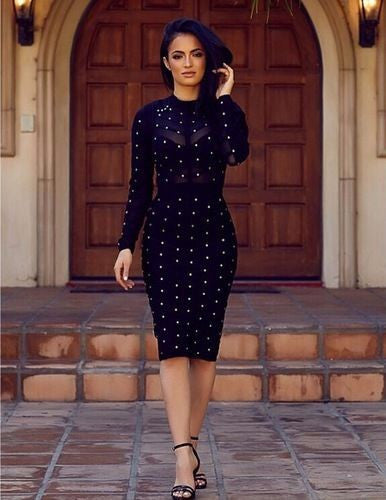 Mesh Studded Bodycon Dress, Black Bandage Dress, Night on the town