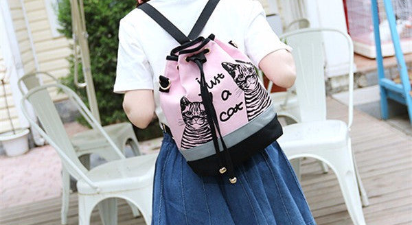 Cat Print Drawstring Messenger Bag