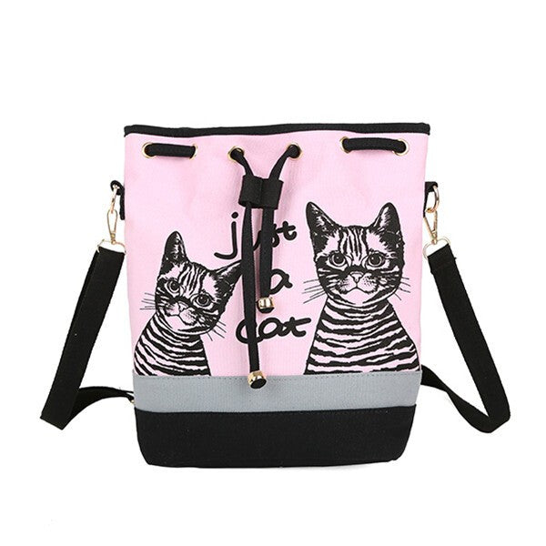 Cat Print Drawstring Messenger Bag