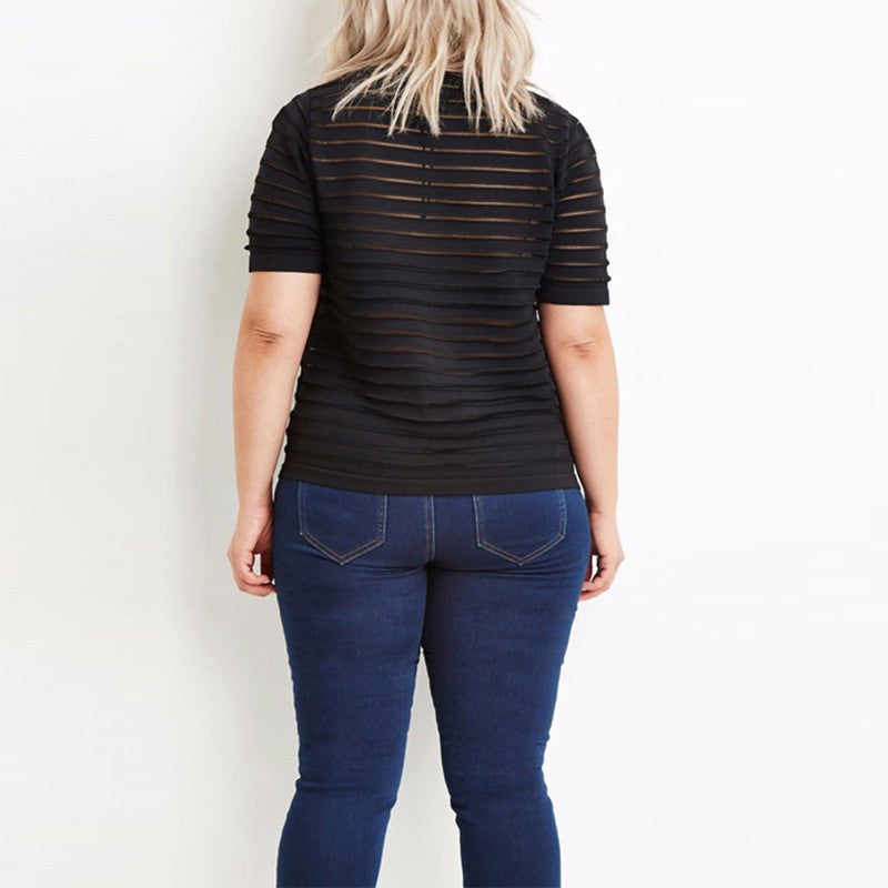 Sheer Short Sleeve Top, plus size tops, tops, Black T-shirts, kanndie