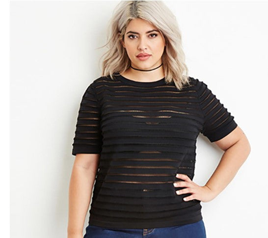 Sheer Short Sleeve Top, plus size tops, tops, Black T-shirts, kanndie