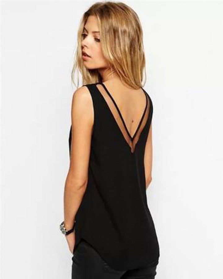 Mesh Patchwork V Neck Top