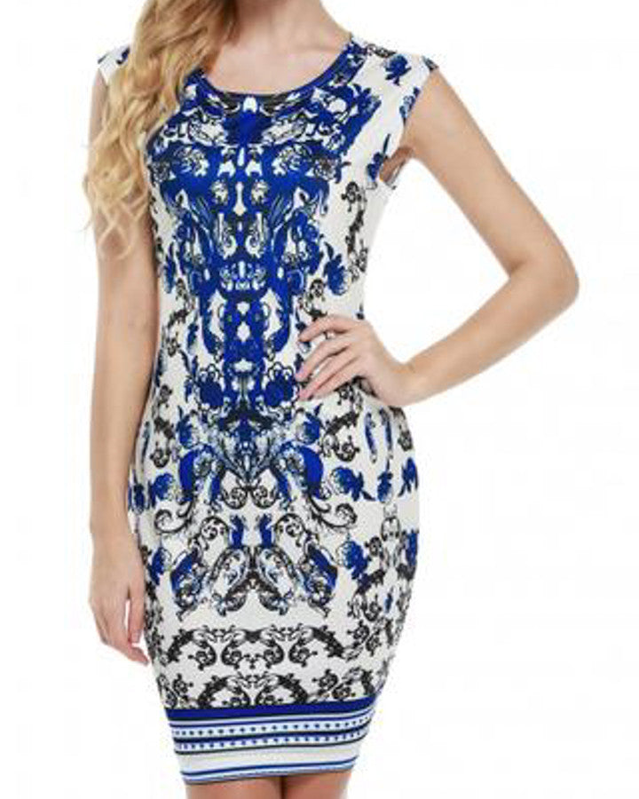 Blue and White Print Dress