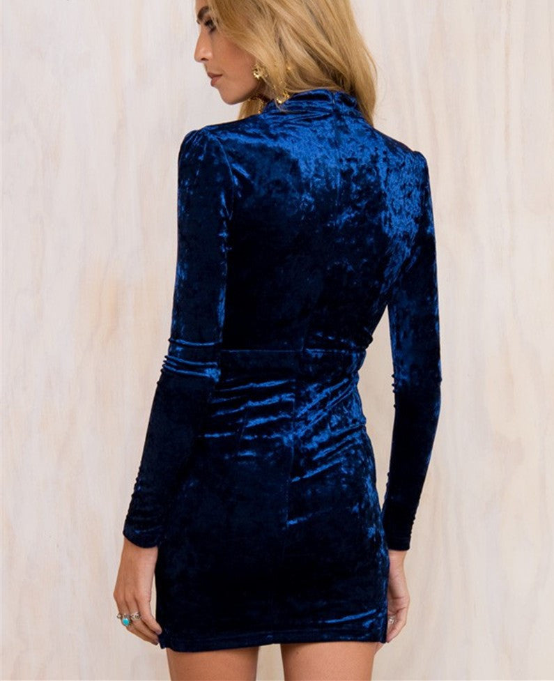 Low Cut Choker Velvet Mini Dress, Dress Night Dress, Velvet Dress