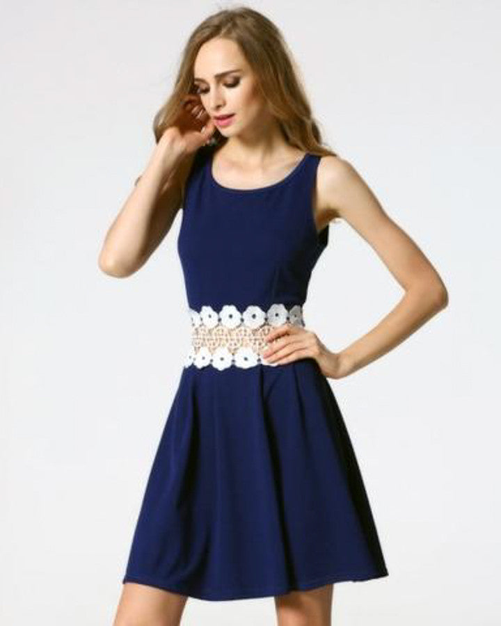 Lace Waist Blue Dress