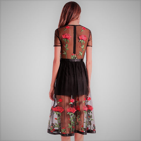Rose Embroidered Black Dress Kanndie Rose Embroidered Black Dress Kanndie