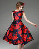 Retro Vintage Rose Print Dress