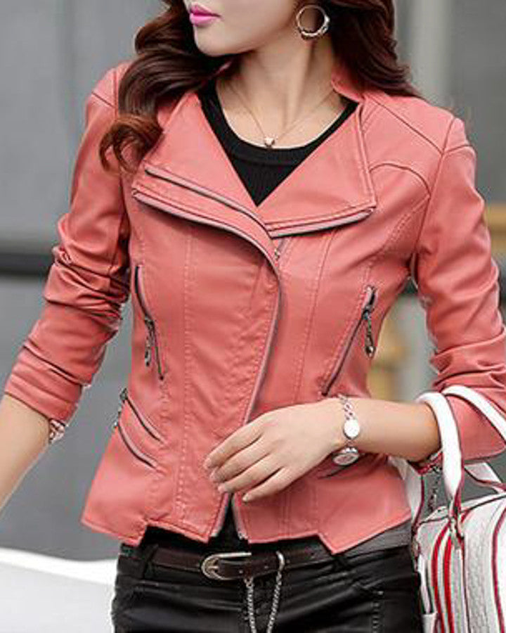 Short trendy leather jacket, leather jackets-kanndie, spring jackets
