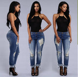 Trendy Ripped High Waist Blue Jeans