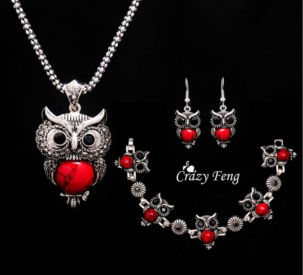 Owl Tibetan Silver Necklace Set