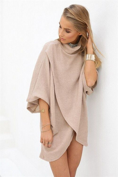 High Neck Knit Top, Flare Sleeve Top