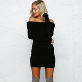 Knitted Bodycon Neck Dress, Boat Neck Dress