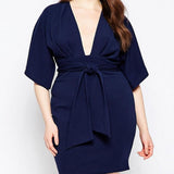 Blue Kimono Dress, Party dress, plus size dress, Date night dress, front tie sash dress, kanndie