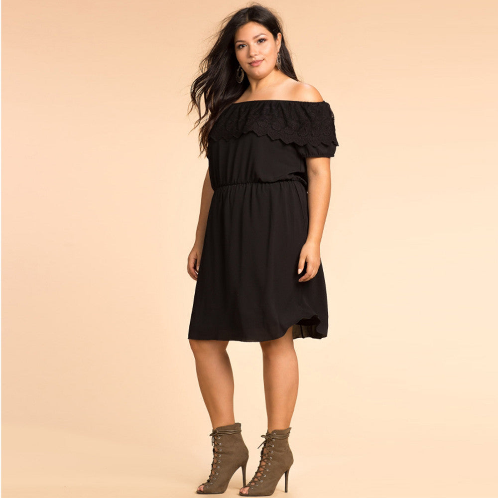Lace Slash Shoulder Black Dress, Date Night Dress, Little Black Dress, Plus size black dress, Plus size dresses